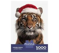 Jigsaw Puzzles 1000 Piece for Teenagers Sumatran Tiger Wearing Santa Hat Puzzle for Adults Toy Wall Decor Difficult Challenge Challenging To Complete 38x26cm/1000pcs