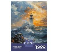 Jigsaw Puzzles 1000 Piece for Teenagers Sunset Waves Lighthouse Adult Puzzles Relax Games Pattern Assembly Great Gift for Gaming 52x38cm/1000pcs