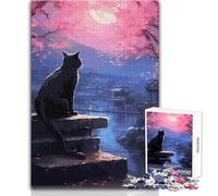 Jigsaw Puzzles 1000 Piece for Teenagers The Moon Night Cat Japan Beautiful Design Game Improve Memory Birthday Gift Size 38x26cm
