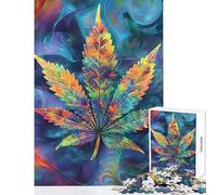 Jigsaw Puzzles 1000 Piece for Teenagers Tie-Dye Cannabis Leaf Floral Art Practical Game for The Whole Family DIY Toys Every Piece Is Unique - (52X38cm)