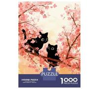 Jigsaw Puzzles 1000 Piece for Teenagers Two Black Cats in Cherry Blossoms Jigsaw Puzzle Fun Games Perfect Decoration Gifts for Friends And Family 70x50cm/1000pcs