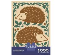 Jigsaw Puzzles 1000 Piece for Teenagers Two Hedgehogs with Floral Border Illustration Jigsaws for Adults Anti-Stress Toys For Family Fun Gifts for Friends And Family 52x38cm/1000pcs