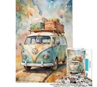 Jigsaw Puzzles 1000 Piece for Teenagers Watercolor Volkswagen Bus with Luggage Help The Brain Exercise Home Art Decor Practical Game for Ages 14 And over (38x52cm)