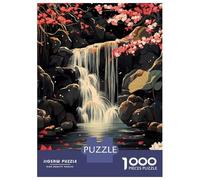 Jigsaw Puzzles 1000 Piece for Teenagers Waterfall Serenity Cherry Blossoms Lotus Japanese Puzzles for Adults Fun Games Analysis And Logic Educational Challenge 52x38cm/1000pcs
