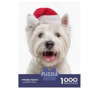 Jigsaw Puzzles 1000 Piece for Teenagers Westie Dog with Santa Hat Puzzle for Adults Toy Wall Decor Difficult Challenge Challenging To Complete 70x50cm/1000pcs