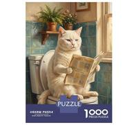 Jigsaw Puzzles 1000 Piece for Teenagers White Cat Reading Newspaper on Toilet Jigsaw Relax Games But Fun And Humorous Birthday Present, Gifts, 70x50cm/1000pcs