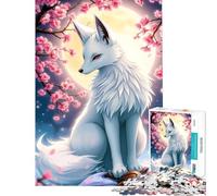 Jigsaw Puzzles 1000 Piece for Teenagers White Fox Under Cherry Blossoms Brain Teaser Game Learning Educational Toys Great Gifts for Games Home Art Decor (Size 38x52cm)
