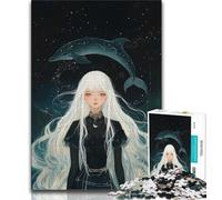 Jigsaw Puzzles 1000 Piece for Teenagers White-Haired Girl with Dolphin Constellation Challenging Game Toys Perfect Decoration Gift Birthday (size 50x75cm)