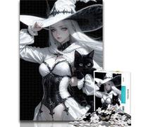 Jigsaw Puzzles 1000 Piece for Teenagers White Witch with Black Cat Challenging Game Toys Perfect Decoration Gift Birthday (size 38x26cm)