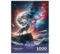 Jigsaw Puzzles 1000 Piece for Teenagers Wolf Howling at The Moon Art Print Jigsaw Puzzle Fun Games Perfect Decoration Gifts for Friends And Family 70x50cm/1000pcs
