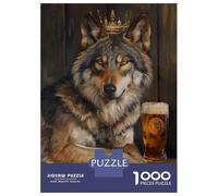 Jigsaw Puzzles 1000 Piece for Teenagers Wolf King Crown Pint Beer Adult Puzzles Hands-on Game Perfect Decoration Great Gift for Gaming 70x50cm/1000pcs