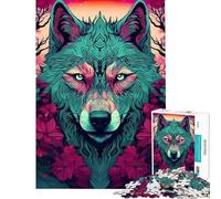 Jigsaw Puzzles 1000 Piece for Teenagers Wolf with Floral Design Jigsaw Puzzle Brain Teaser Game Difficult Challenge Challenging To Complete (Size 50x75cm)