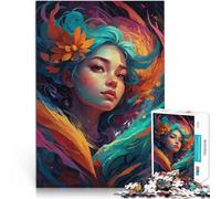 Jigsaw Puzzles 1000 Piece for teenagers Woman with Blue Hair and Flower Difficult Hard deal as gifts for the whole family 26x38cm