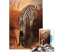 Jigsaw Puzzles 1000 Piece for Teenagers Zebra Drinking at Sunset Puzzle for Adults Family Games A Work of Art Challenging To Complete (Size 38x52cm)