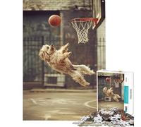Jigsaw Puzzles 1000 Pieces A Dog Playing Basketball Stress Relief Mind Game No Odd Smell Safe Materials Cheerful Activity for Happy Gatherings (Size 38x26cm)