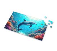 Jigsaw Puzzles 1000 Pieces A Dolphin Swims Gracefully Among Colorful Coral Reefs. Picture Puzzle Gift For 4 Year Old Boy Puzzles For Kids Ages 4-6(300PCS)
