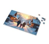 Jigsaw Puzzles 1000 Pieces A Family Walks Down A Snowy Path As The Sun Sets. Picture Puzzle Toddler Puzzles 1500 Piece Puzzle(500PCS)