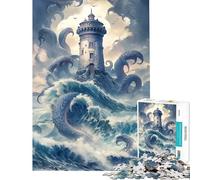 Jigsaw Puzzles 1000 Pieces A Lighthouse And Monster Handeye Coordination Training Advanced Mold Cutting Tech Attractive Gifts for Art Lovers (Size 50x75cm)