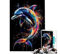 Jigsaw Puzzles 1000 Pieces A Majestic Rainbow Dolphin Splash Stress Relief Mind Game No Odd Smell Safe Materials Cheerful Activity for Happy Gatherings (Size 38x52cm)