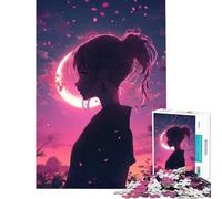 Jigsaw Puzzles 1000 Pieces A Mysterious Anime Girl Silhouette with Glowing Pink Petals Handeye Coordination Training Advanced Mold Cutting Tech Attractive Gifts for Art Lovers (Size 50x75cm)