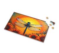 Jigsaw Puzzles 1000 Pieces A Vibrant Dragonfly Perches Amidst Sunflowers Against A Radiant Sunset Backdrop. Picture Puzzle Puzzle Books For Adults Toys For Ages 2-4(500PCS)