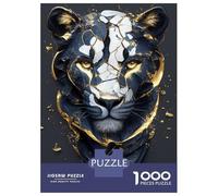Jigsaw Puzzles 1000 Pieces Abstract Panther Portrait with Gold Accents Jigsaws for Adults Hands-on Game Stress Reliever Unique Birthday And Xmas Gifts 52x38cm/1000pcs