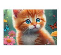 Jigsaw Puzzles 1000 Pieces Adult Cute Orange Tabby Kitten Floral Family White Elephant Gifts Colorful Puzzle Artwork Animal Print, 29.5x19.7 Inch