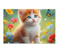 Jigsaw Puzzles 1000 Pieces Adult Family Puzzle Lovers Gifts Puzzle Fall Scene Art Decor Painting Adorable Orange Kitten Colorful, 29.5x19.7 Inch