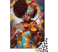 Jigsaw Puzzles 1000 Pieces African Woman Violinist Puzzles 38x26cm/1000pcs Gift For Kids Challenging Creative Educational Games DIY Cardboard