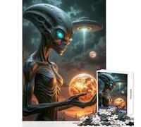 Jigsaw Puzzles 1000 Pieces Alien Holding Planet with UFO Puzzle For Teenagers Precision Cutting for Birthday, Chrismas Deal As Gifts for The Whole Family (38x52cm)