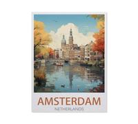 Jigsaw Puzzles 1000 Pieces,Amsterdam Netherlands Vintage Travel Poster,paper Children Games Educational Toys(50x70cm)-BC20