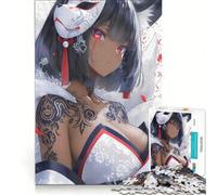 Jigsaw Puzzles 1000 Pieces Anime Girl Fox Girl with Tattoo, Brain Teaser Game, Difficult Challenge, Deal As Gifts for The Whole Family 38x52cm