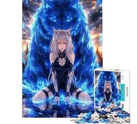 Jigsaw Puzzles 1000 Pieces Anime Girl with Blue Wolf Adult Jigsaw Puzzle Relaxing Games A Work of Art Unique Birthday And Xmas Gifts (Size 50x75cm)