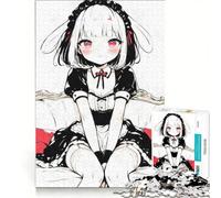 Jigsaw Puzzles 1000 Pieces Anime Maid Girl Black Ink, Brain Teaser Game, Difficult Challenge, Deal As Gifts for The Whole Family 50x75cm