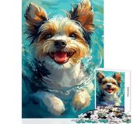 Jigsaw Puzzles 1000 Pieces Biewer Yorkshire Terrier Swimming Home Decoration Toys Great Gift for Games Hands-on Game Wishlist with Santa Claus Size 50x75cm