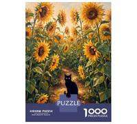 Jigsaw Puzzles 1000 Pieces Black Cat in A Sunflower Field Jigsaws for Adults Hands-on Game Stress Reliever Unique Birthday And Xmas Gifts 38x26cm/1000pcs
