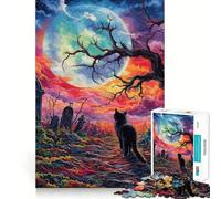 Jigsaw Puzzles 1000 Pieces Black Cat in Graveyard Exact Cut Art, Smart Challenge Fun, Leisure Play Fun, Xmas Decor Gift (38x52cm)