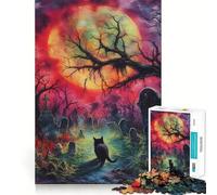 Jigsaw Puzzles 1000 Pieces Black Cat in Graveyard Exact Cut Art, Smart Challenge Fun, Leisure Play Fun, Xmas Decor Gift (38x52cm)