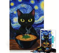 Jigsaw Puzzles 1000 Pieces Black Cat Ramen Starry Night Painting Flawless Cut Fun, Cognitive Teaser Toy, Downtime Game Fun, Christmas Art Gift (38x26cm)