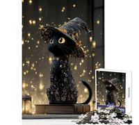 Jigsaw Puzzles 1000 Pieces Black Cat Wearing A Witch Hat Puzzle For Teenagers Precision Cutting for Birthday, Chrismas Deal As Gifts for The Whole Family (38x26cm)