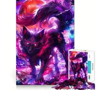 Jigsaw Puzzles 1000 Pieces Black Fox with Red Moon Exact Cut Art, Smart Challenge Fun, Leisure Play Fun, Xmas Decor Gift (50x75cm)
