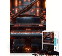 Jigsaw Puzzles 1000 Pieces Black Grand Piano with Glowing Keys Accurate Joint Fun, Brain Skill Play, Peace Time Play, Christmas Art Display (38x26cm)