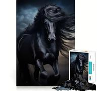 Jigsaw Puzzles 1000 Pieces Black Horse Galloping Flawless Cut Fun, Cognitive Teaser Toy, Downtime Game Fun, Christmas Art Gift (38x26cm)