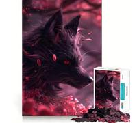 Jigsaw Puzzles 1000 Pieces Black Kitsune Evil Fox Flawless Cut Fun, Cognitive Teaser Toy, Downtime Game Fun, Christmas Art Gift (38x26cm)