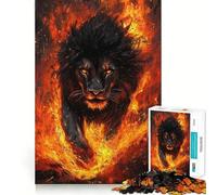 Jigsaw Puzzles 1000 Pieces Black Lion Emerging Flames Exact Cut Art, Smart Challenge Fun, Leisure Play Fun, Xmas Decor Gift (50x75cm)