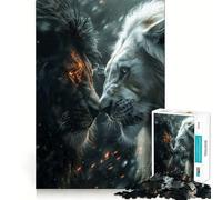Jigsaw Puzzles 1000 Pieces Black Lion Vs White One Exact Cut Art, Smart Challenge Fun, Leisure Play Fun, Xmas Decor Gift (38x26cm)