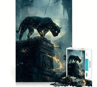 Jigsaw Puzzles 1000 Pieces Black Panther on Ancient Ruins Flawless Cut Fun, Cognitive Teaser Toy, Downtime Game Fun, Christmas Art Gift (38x52cm)
