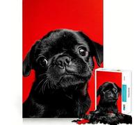 Jigsaw Puzzles 1000 Pieces Black Pug Puppy Portrait Exact Cut Art, Smart Challenge Fun, Leisure Play Fun, Xmas Decor Gift (50x75cm)