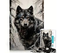 Jigsaw Puzzles 1000 Pieces Black Wolf in Snow Flawless Cut Fun, Cognitive Teaser Toy, Downtime Game Fun, Christmas Art Gift (38x52cm)