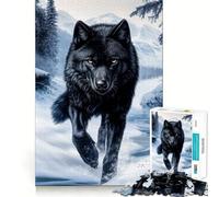 Jigsaw Puzzles 1000 Pieces Black Wolf in Winter Landscape Flawless Cut Fun, Cognitive Teaser Toy, Downtime Game Fun, Christmas Art Gift (50x75cm)